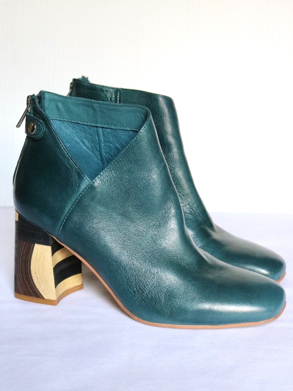 DJANGO & JULIETTE Yolly Leather Ankle Boot Teal Women's Size 36 Block Heel Fall